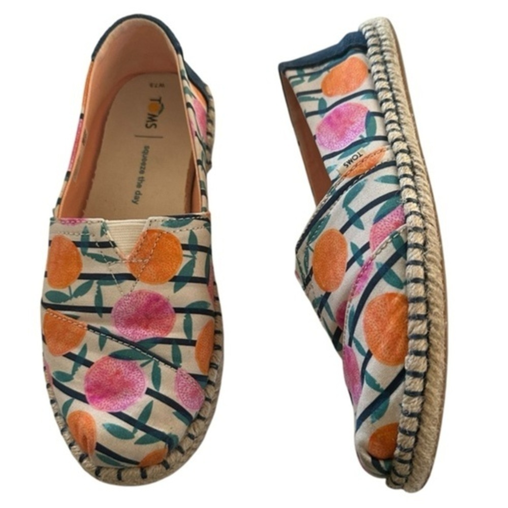 TOMS ALPARGATA NATURAL CITRUS STRIPE ROPE ESPADRILLE SIZE 7.5